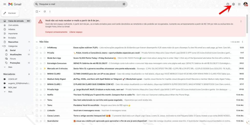 limpar gmail